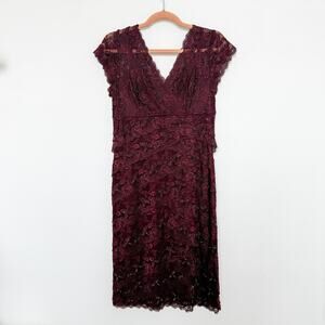 Y2K Cache Lace Beaded Sheath Dress Burgundy Size 8 Formal Romantic Cocktail‎